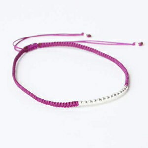 ɃRbgXgOƃX^[OVo[r[Y̒߉\ȃthVbvuXbgip[vj Metal Studio Jewelry Adjustable friendship bracelet in cotton string and sterling silver beads at the center(Purple)