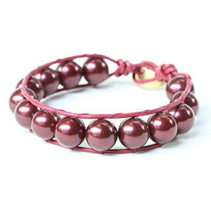 uXbg̐ԂU[Ɛ^J̃{^N[U[̃S[hv[gɐ[ԂC~e[Vp[ Bracelet red leather and deep red imitation pearls on gold plate on brass button closer