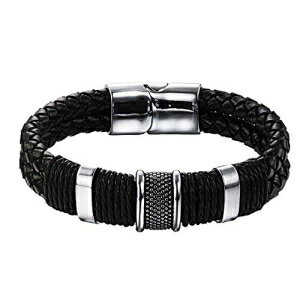 Forziani IWi MARK WAHLBERG uXbg - v~A ubN ibpD背U[ uXbg Y - TCY M Forziani Original MARK WAHLBERG Bracelet - Premium Black Nappa Woven Leather Bracelet for Men - Size Medium