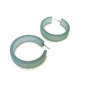 ティールブルーグリーンフロストルーサイトラージポートランドフープピアス Leetie Lovendale Teal Blue Green Frosted Lucite Large Portland Hoop Earrings