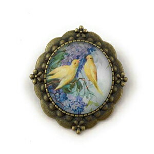 ライラックとカナリアピン-ヴィンテージ風ブローチ-手作り Fern & Filigree Lilac and Canary Pin - Vintage inspired Brooch - Handmade