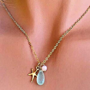 ANA u[ JZhj[ p[ qgf WFXg[ lbNX - 20 C` - o^C Mtg Aqua Blue Chalcedony Pearl Starfish Gemstone Necklace - 20 Inch - Gift For Valentine