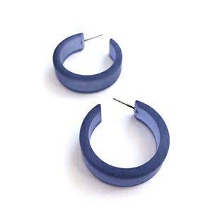 デニムブルーフロストルーサイトスモールポートランドフープピアス Leetie Lovendale Denim Blue Frosted Lucite Small Portland Hoop Earrings