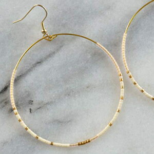 傫ȃEh AC{[ S[h r[Y t[v ̃CO bL̎C[ 3 C` Large Round Ivory Gold Beaded Hoop Everyday Earrings Gold-Plated Ear Wires 3 inches