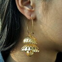 ArJNG[VYS[f}`LbvWLX^C_OOp[sAXJWAbNCht@bVWG[sAX Abhika Creations Golden Multi Cap Jhumki Style Dangling Pearl Earring Casual Look Handmade Indian