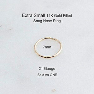 14K ゴールドフィルド 7mm ぴったりフィット ノーズ オープン リング フープ 21 ゲージ ピアス ジュエリー 女性用 1 個として販売 14k Gold Filled 7mm Snug Fitting Nose Open Ring Hoop 21 Gauge Piercing Jewelry for Women Sold As One
