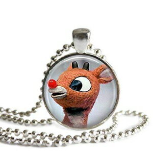 htbhm[YgiJC1C`Vo[bLy_glbNX The Spider's Parlor Rudolph the Red Nose Reindeer 1 Inch Silver Plated Pendant Necklace