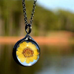 Ҥޤꡢ饹ʪΥɥ饤֡Υڥȥͥå쥹ؤΥͥ㡼ե2543 BayouGlassArts Yellow Sunflower, Real Dry Pressed Flower in Glass, Handmade Pendant Necklace, Na...