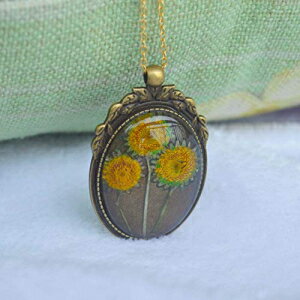 3Ђ܂wATXAt[KXy_gK18S[hbLO`F[lbNX XDesign 3 Sunflower Helianthus Real Flower Transparent Glass Pendant 18k Gold Plated Long Chain Necklace