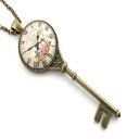 ヴィンテージ時計の文字盤の画像とキーネックレス Fern & Filigree Key Necklace with Vintage Clock Face Image