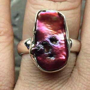 i`sNi^925\bhX^[OVo[O6.5 Natural Rocks by Kala Natural Pink Biwa Pearl 925 Solid Sterling Silver Ring 6.5