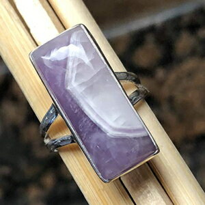 本物のアメジスト レース アゲート 925 ソリッド スターリング シルバー リング サイズ 7 Genuine Amethyst Lace Agate 925 Solid Sterling Silver Ring Size 7