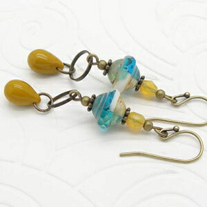 J{`ƃu[̃{w~AsAX Cloud Cap Jewelry Bohemian Earrings in Pumpkin and Blue