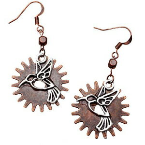 °ӡѥ󥯤ʥ󥰡ΤĻΥ奨꡼եȤƼΥ˥СȡΥϥɥ Dreamscape Studio Silver Tone Hummingbird on Copper Gear with Metal Bead Steampunk Earrings, Bird Jewelry Gift for Her