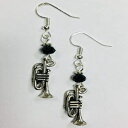 X^[OVo[̃CC[ɃWFbgNX^t@ZbgANZgr[Ygybg~[WVCO Ann Peden Jewelry Trumpet Musician Earrings with jet crystal faceted accent beads, on sterling silver earwire