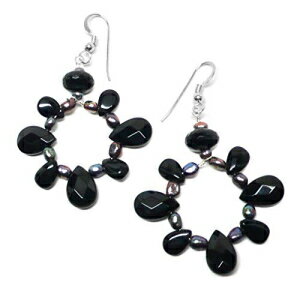 ubNAQ[guIbgIuVfBAeBAhbvX^[OVo[t[vsAXOOAK Meredithbead Black Agate Briolette Obsidian Teardrop Sterling Silver Hoop Earrings OOAK