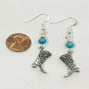 X^[OVo[̃CC[Ƀ^[RCỸANZgr[YtJE{[Cu[c̃CO Ann Peden Jewelry Cowboy Boot Earrings with Turquoise accent beads, on Sterling Silver Earwires