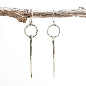 _X^[OVo[tbNɐ^イ̃XeBbNtX^[OVo[n}[eNX`[T[NVFCvCO Metal Studio Jewelry Sterling silver hammer texture circle shape earrings with brass sticks on oxidized sterli