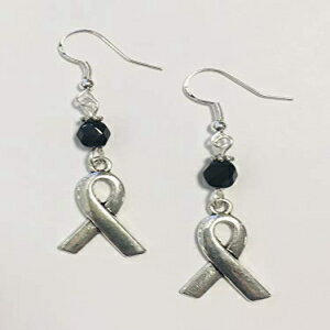 メラノーマキャンサーブラックリボンアウェアネスイヤリング、スターリングシルバーイヤワイヤー Ann Peden Jewelry Melanoma Cancer Black Ribbon Awareness Earrings, on sterling silver earwires