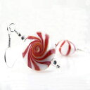 yp[~gX^[Cg~gLfB[bhX[v[NKX_OsAXNX}XpX^[OVo[C[C[t Jenni Leigh Creations Peppermint Starlight Mint Candy Red Swirl Lampwork Glass Dangle Earrings for Ch