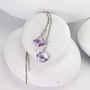 {̃AWXgWFXg[Xb_[sAXAVo[WFXg[_O Lotus Stone Design Genuine Amethyst Gemstone Threader Earrings, long silver gemstone dangles