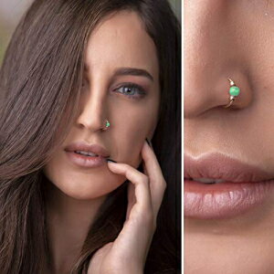 ꡼󥪥ѡΡ󥰥ա-K14ɥեɥΡԥ ROCK AND PIERCED Green Opal Nose Ring Hoop - 14k Gold Filled Nose Piercing ring