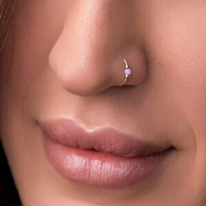 スモール ピンク オパール ノーズ リング フープ - 2mm ピンク オパール 14K ゴールドフィルド ノーズ ピアス リング Small Pink Opal Nose Ring Hoop - 2mm pink opal 14k Gold Filled Nose Piercing ring