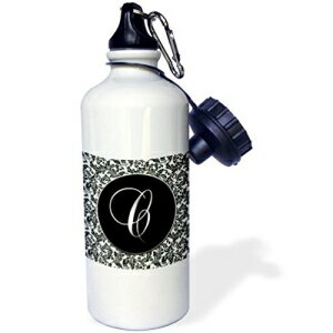 3dRose wb_38752_1 ^[ C-Ɣ̃_}XN X|[c EH[^[ {gA21 IXAzCg 3dRose wb_38752_1 Letter C-Black and White Damask Sports Water Bottle, 21 oz, White