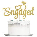 Auteby Engaged Cake Topper - Engagement Wedding Party Decorations Supplies (Golden)