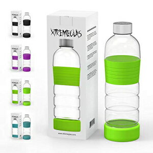 Xtremeglas 32IX KXEH[^[{g VRX[ut 1L Rh~ ڂh~W BPAt[ j[NȃfUC TCN\ ɗD 1pbP[Wɂ1{gIi΁j Xtremeglas 32 oz Glass Water Bottle with Silicone Sleeve