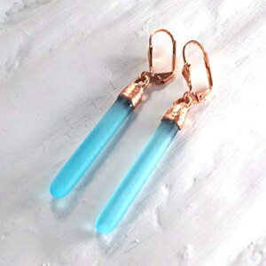 ジンダングルピアス-リサイクルボンベイサファイアボトル-青いガラスと銅 Glassoholics Gin Dangle Earrings - Recycled Bombay Sapphire Bottle - Blue Glass and Copper