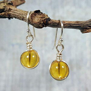 EnCharmed Citrine Gemstone Minimal Drop Earrings - 925 Sterling Silver - November Birthstone Jewelry