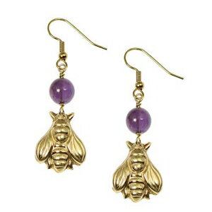 ^Jj[S[h ~co` _O CO AWXgt Brass Nu Gold Honey Bee Dangle Earrings with Amethyst