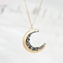 ブラッククリスタルジュエルロングネックレスをちりばめたゴールドメッキクレセントムーン MJLuLu Gold Plated Crescent Moon Encrusted with Black Crystals Jewels Long Necklace