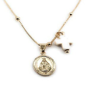 クロス ネックレス 18K ゴールド メッキ 奇跡のメダル 18 インチ チェーン メダラ ヴィルヘン デ ラ ミラグロサ Cross Necklace 18k Gold Plated Miraculous Medal 18 Inches Chain Medalla Virgen de la Milagrosa
