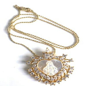 カトリックジュエリー奇跡のメダルハートネックレスK18ゴールドメッキボールチェーン17.5インチ Sifrimania Catholic Jewelry Miraculous Medal Heart Necklace 18k Gold Plated Ball Chain 17.5 Inches