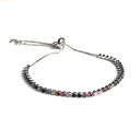 gfBȃC{[Vo[bL̒߉\ȃuXbgXCfBONXv`F[ Sifrimania Trendy Rainbow Silver Plated Adjustable Bracelet Sliding Clasp Chain