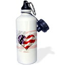 3dRose wb_12149_1 AJn[g X|[c EH[^[{gA21 IXAzCg 3dRose wb_12149_1 American Flag Heart Sports Water Bottle, 21 oz, White