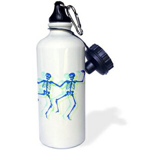 3dRose wb_51403_1「ダンシング ブルー スケルトン スプーキー アート」スポーツ ウォーター ボトル 21 オンス ホワイト 3dRose wb_51403_1 Dancing Blue Skeletons Spooky Art Sports Water Bottle, 21 oz, White