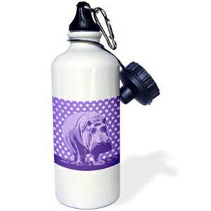 3dRose wb_219295_1 ςȃJoI[o[p[vƃzCg̐X|[cEH[^[{gA21IXA}`J[ 3dRose wb_219295_1 Quirky Hippo Over Purple and White Tonal Stars Pattern Sports Water Bottle, 21oz, Multicolored