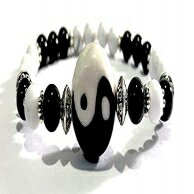 ̉AzAubNg}AnECgq[OuXbg7C` Sky Spirit Jewelry Handmade Yin Yang, Black Tourmaline and Howlite Healing Bracelet 7 Inches