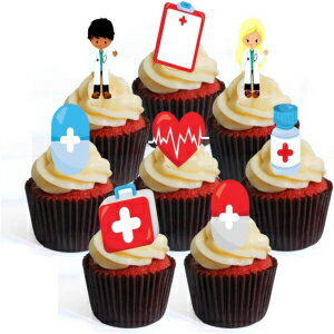 12個パック、看護師、医師、病院 #4 食用カップケーキトッパー - スタンドアップウエファーケーキデコレーション (12個パック) Cian's Cupcake Toppers Ltd Pack of 12, Nurses Doctors Hospital #4 Edible Cupcake Toppers - Stand Up Wafer