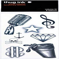 Thug Ink 一時的なタトゥー - ボリューム IV - 8 つの一時的なタトゥー ~ フェイス タトゥー ~ マイク、ドル記号、ダイヤモンド、アンカーなど~ Thug Life ~ フェイク タトゥー ~ 水転写タトゥー Thug Ink Temporary Tattoos - Volume IV -