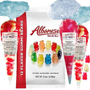 Albanese Gummi Bears-Gummy Bear Bulk 12 Flavors-5lb Bag Plus (2) Red And White (1) Red Raspberry Shaped Gummy Bears Gourmet Kruise Gift Bags 11 OZ 4 Bags (2) Item Bundle