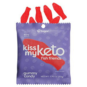 Kiss My Keto Candy Fish Friends — 低糖 (1g)、80 カロリー、MCT オイル入りの低炭水化物キャンディ グミ | ビーガンフレンドリー、非遺伝子組み換え、グルテンフリーのケトスイーツ | 正味炭水化物 2g — 個別包装パック 6 個 Kiss My Keto C