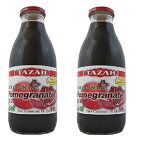 TAZAH Organic Pomegranate Juice 33.8 fl.Oz 1 Ltr. - Pack of 2 Glass Bottles - High in Antioxidants ! - عصير الرمان العضوي من طازة 1 ليتر