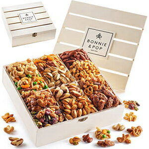 ナッツギフトボックス | 再利用可能な木箱に入ったグルメナッツの詰め合わせ | 大型バラエティトレイ - バレンタイン、イースター、ホリデー、誕生日、お悔やみ、オフィス、男性、女性、家族 - ボニーとポップ Nut Gift Box | Gourmet Assorted Nuts in