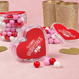 子供用バレンタインデー キャンディ アクリル ハート 好意コンテナ シックスレット付き (12 パック) Valentine's Day Candy for Kids Acrylic Heart Favor Container with Sixlets (12 Pack)