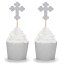 LightAParty 24 Counts Silver Glitter Cross Cupcake Toppers Christian Party Religious Comunication Decorations