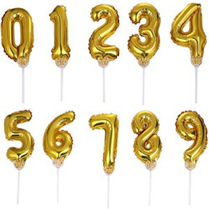 Taotenish 10-Pack Number 0-9 Cake Toppers Foil Balloons Party Balloons Mini Cupcake Topper for Wedding Birthday Party Decoration - Golden